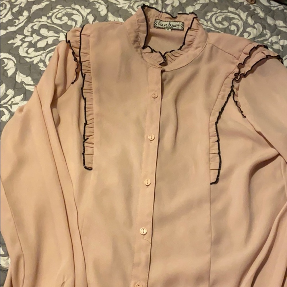light pink button up top